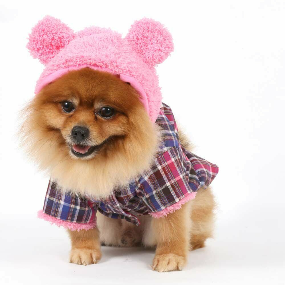 Flauschiger, rosa Hundemantel mit Ohrenkapuze