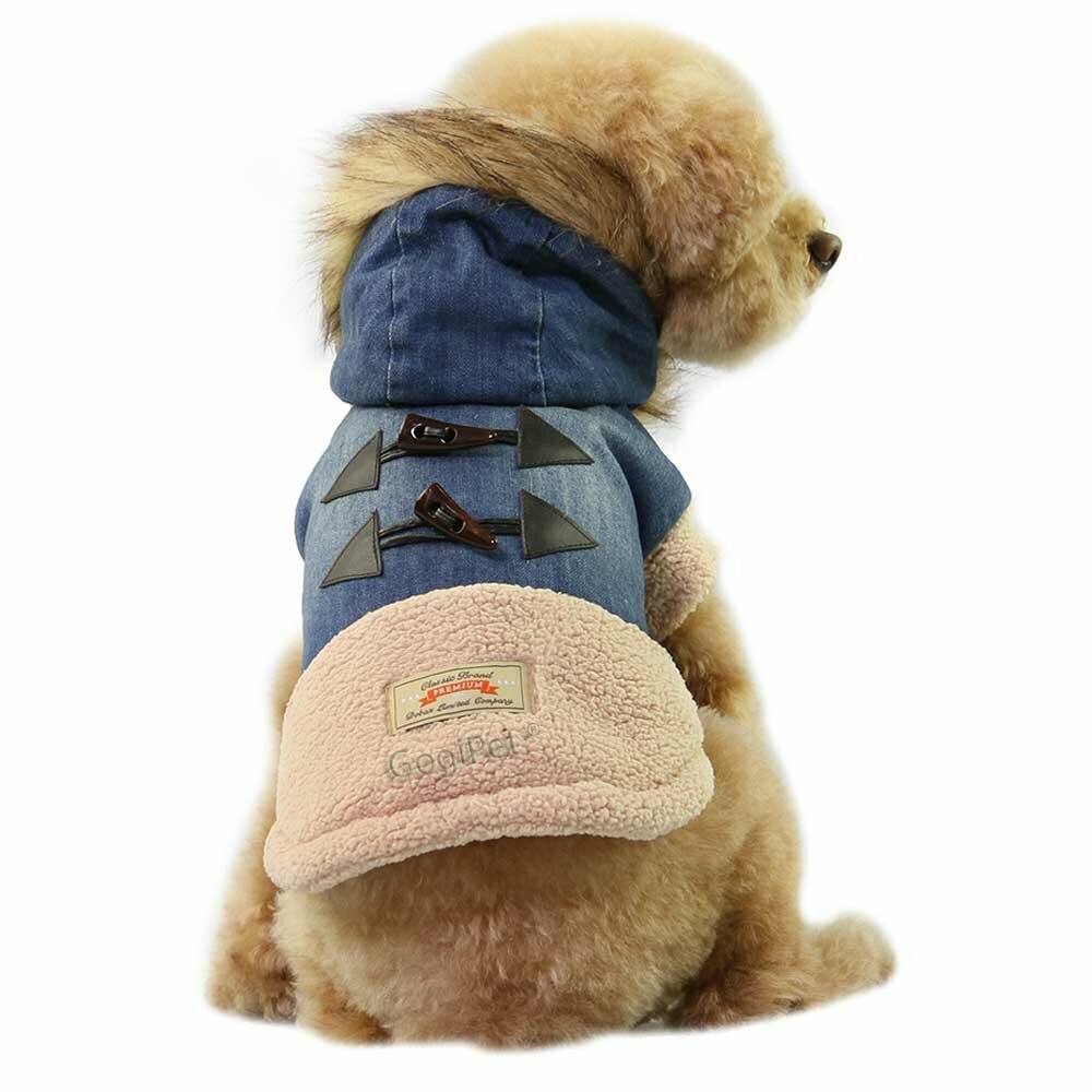 Hochwertige warme Hundebekleidung - Denim Jeans Hundejacke mit Kapuze