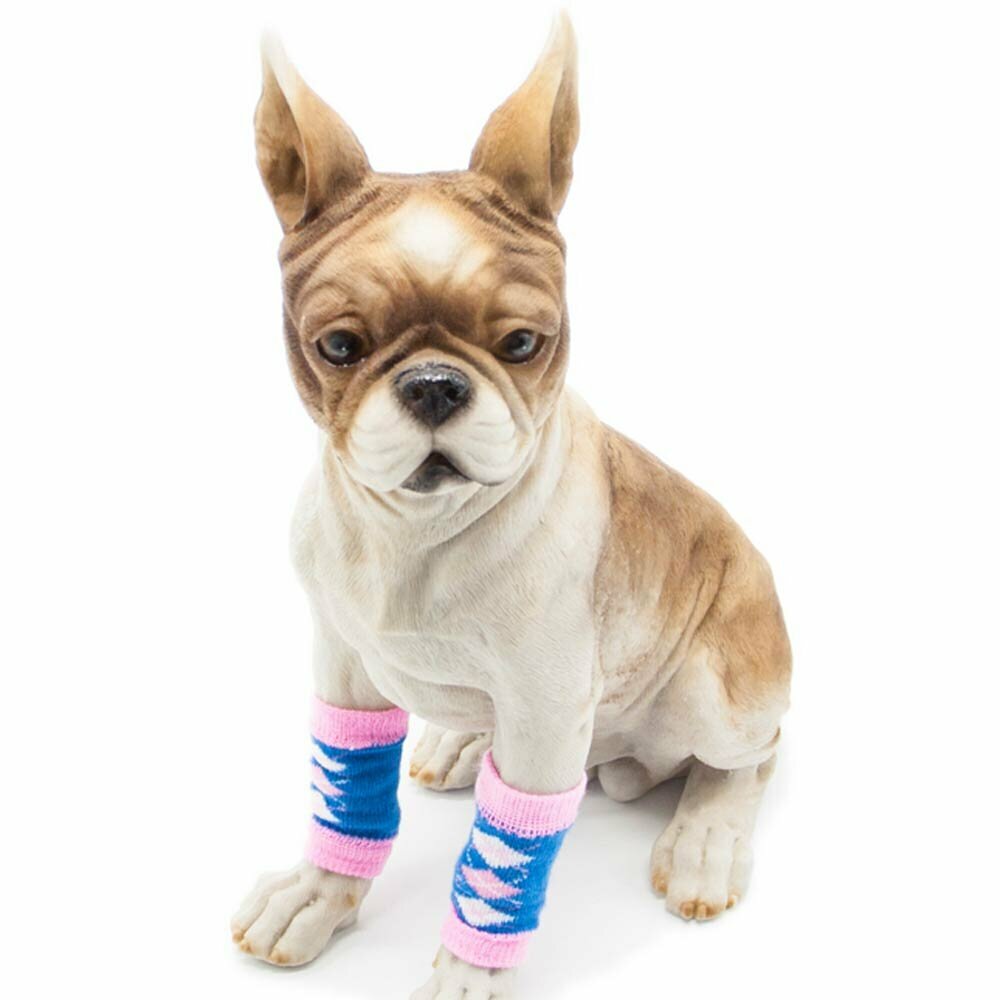 Schöne Beinwärmer für Hunde blau mit rosa Karomuster
