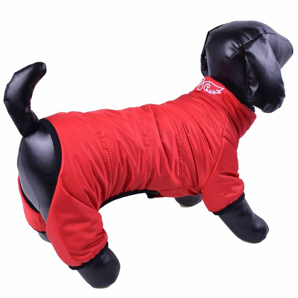 Schneeanzug für Hunde rot mit 4 Beinen
