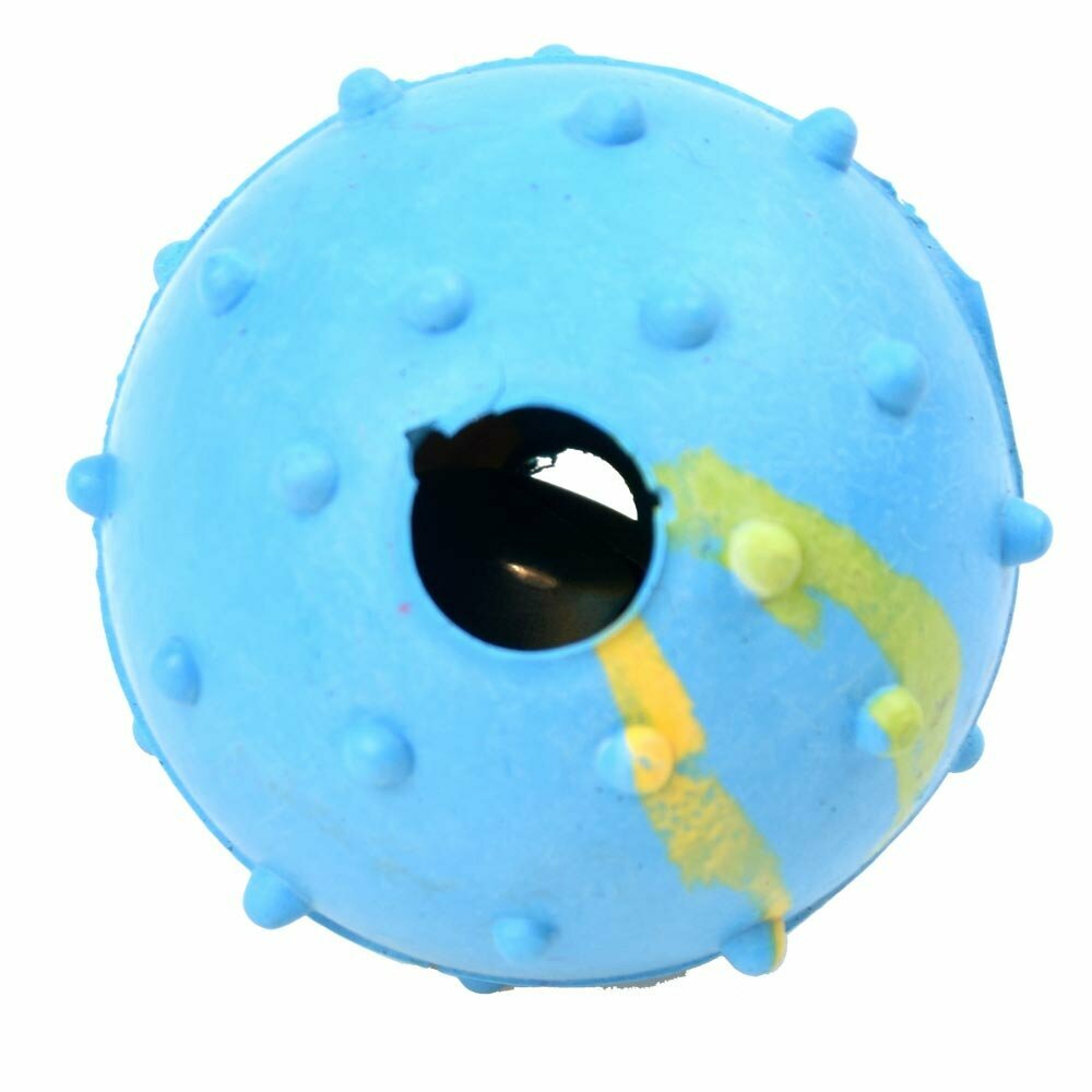 Genoppter, blauer GogiPet Gummiball mit Glöckchen 5 cm Ø