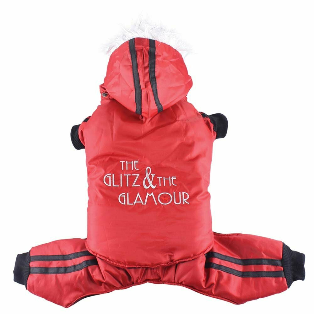 roter Schneeanzug für Hunde - Hundeanorak mit abnehmbarer Hose und abnehmbarer Kapuze - DoggyDolly W102