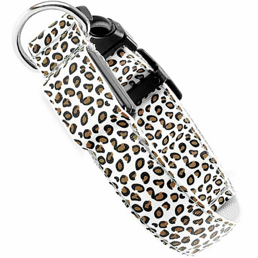 Weißes Leoparden Hundehalsband mit LED Licht von GogiPet ® XL