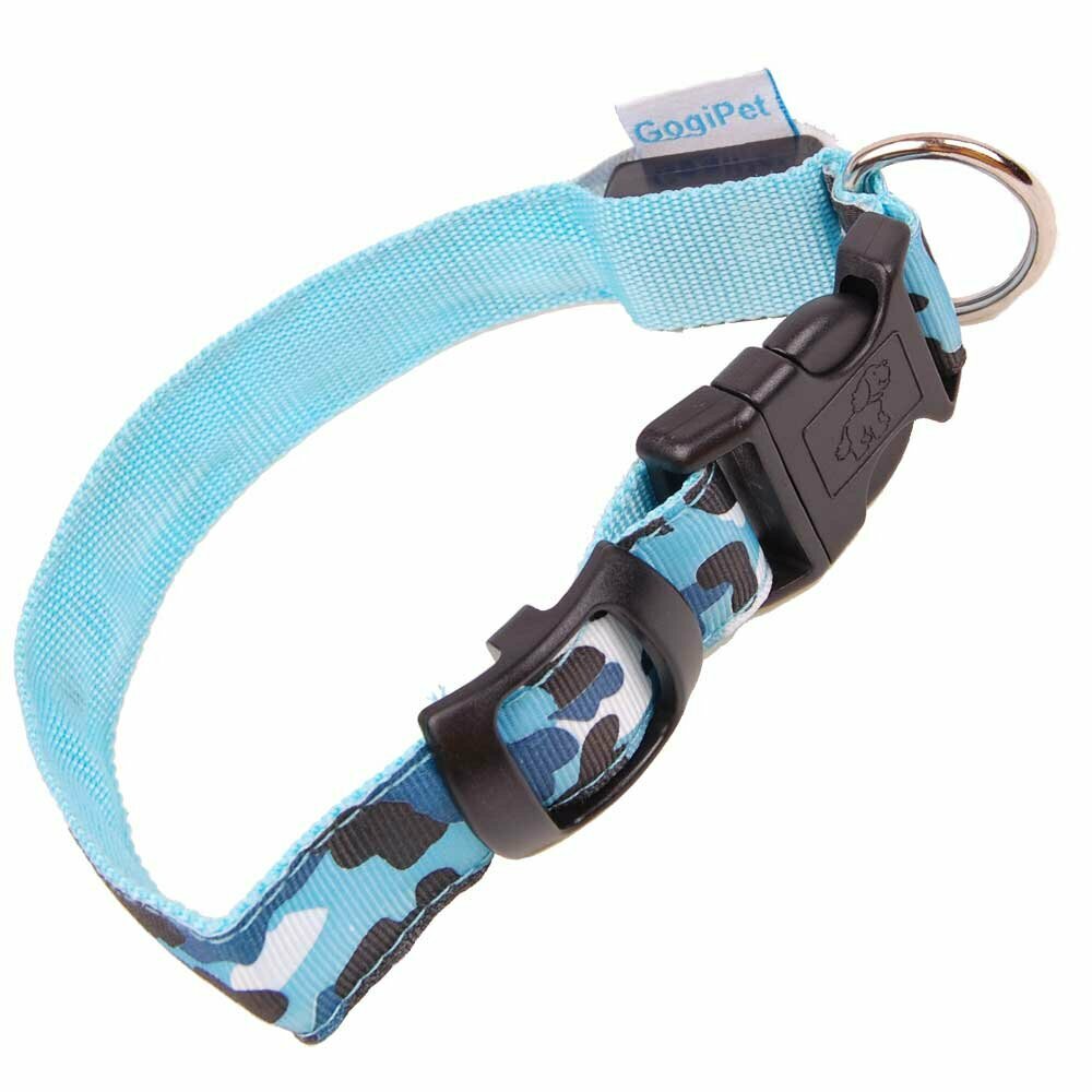 Größenverstellbares Blink Hundehalsband blau Camouflage mit Klipp Verschluss