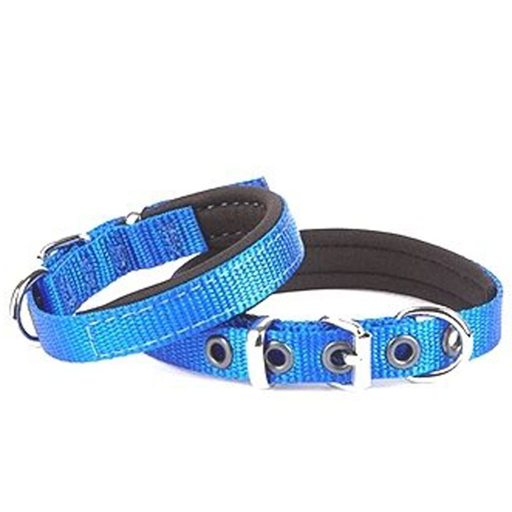 Gepolstertes GogiPet® Komfort Textil Hundehalsband blau-1,5 x 20 - 25 cm