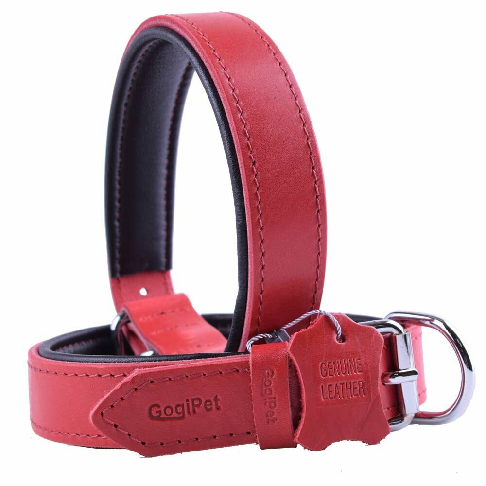 GogiPet® Soft Lederhundehalsband rot mit 55 cm
