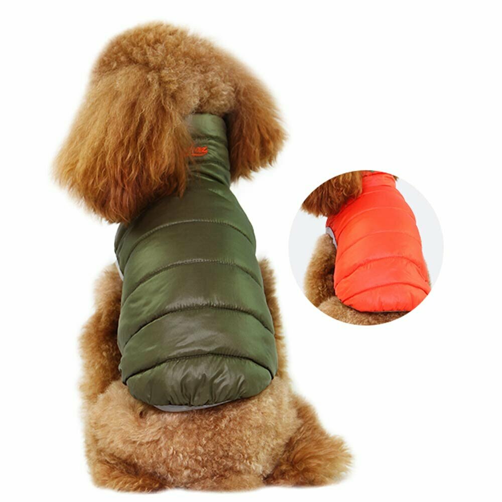 Grüne oder orange Daunenjacke für Hunde - Wendejacke für Hunde