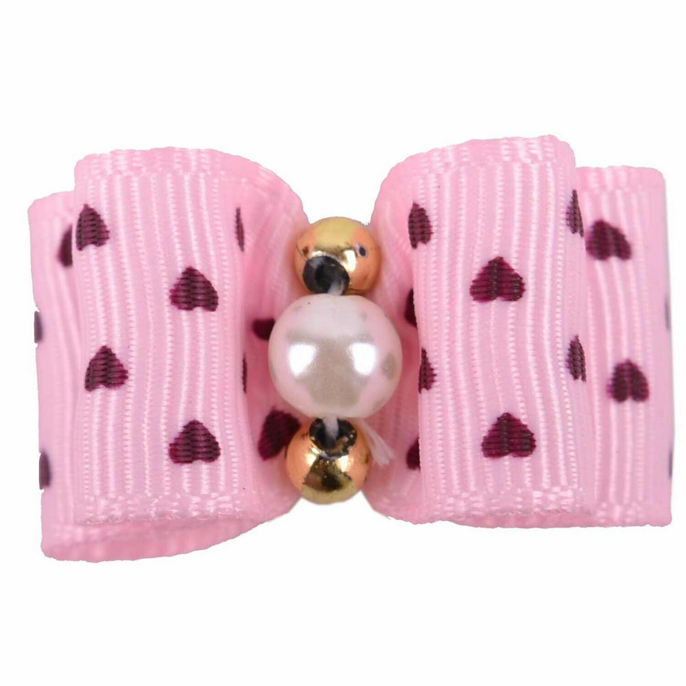 GogiPet Hundeschleife der Pink Lilly Serie mit Perlen und Herzen