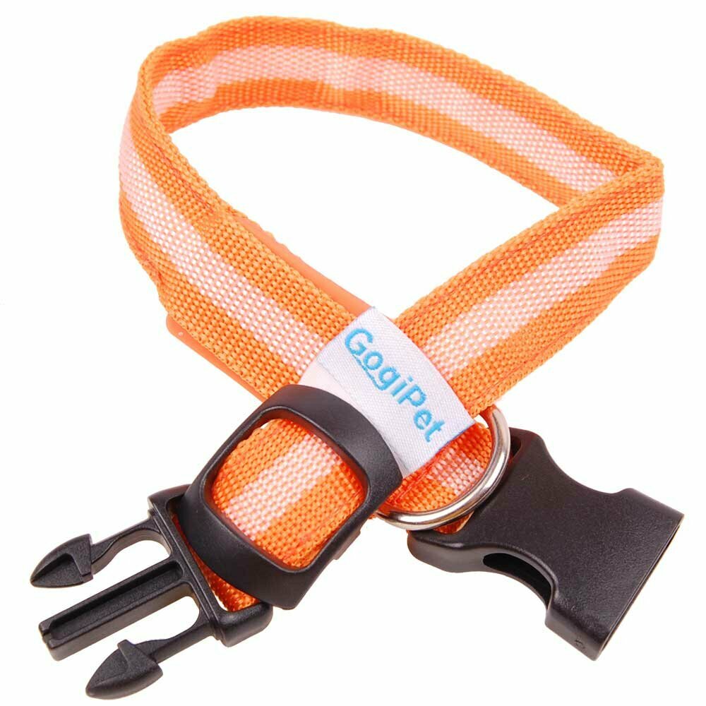 Längenverstellbares oranges Leuchthundehalsband mit Blinklicht von GogiPet ®