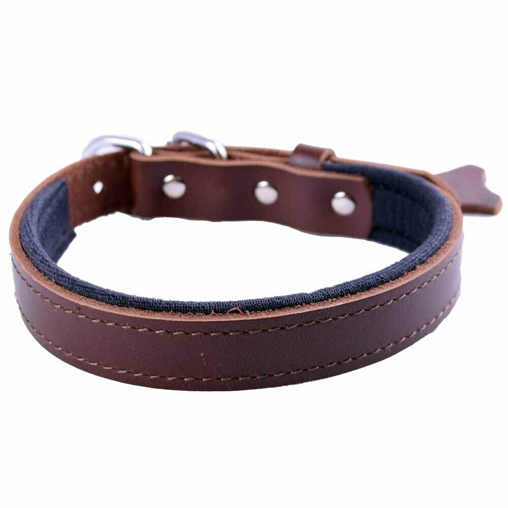 GogiPet® Komfort- Lederhundehalsband braun mit 45 cm