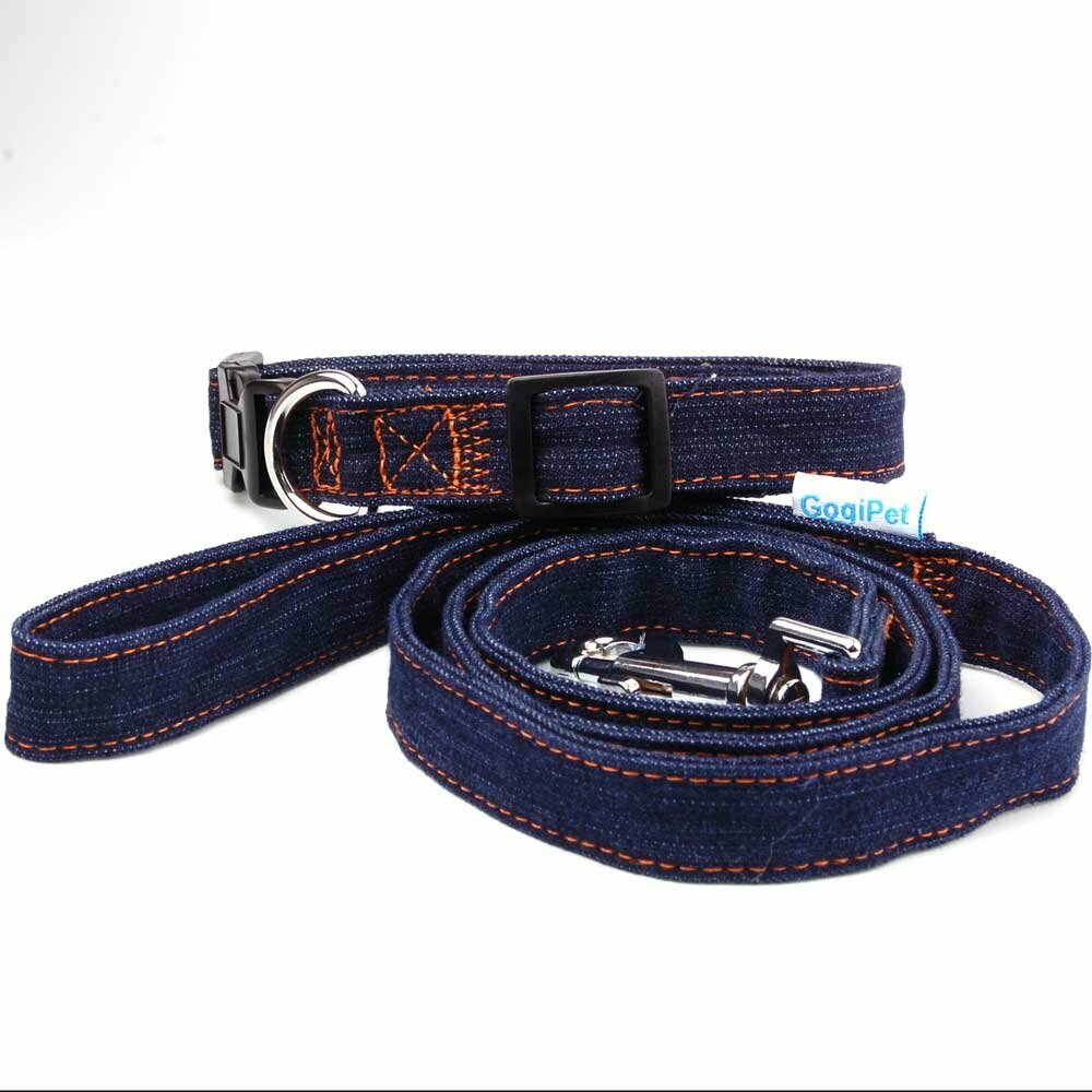 GogiPet ® Blue Jeans Hundehalsband und Hundeleine
