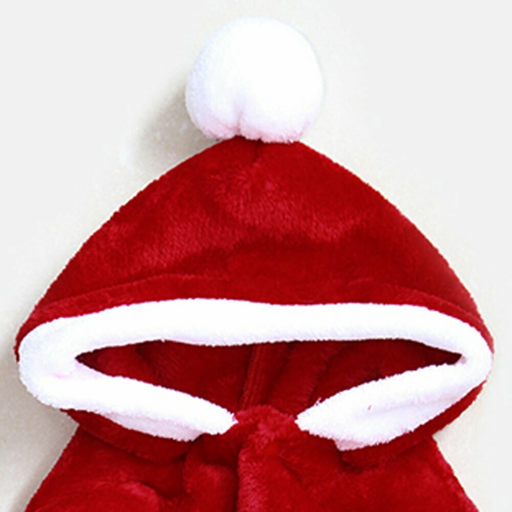 Weihnachtsmütze für Hunde rot mit weißen Kunstpelzrand und weißem flauschigem Pommel