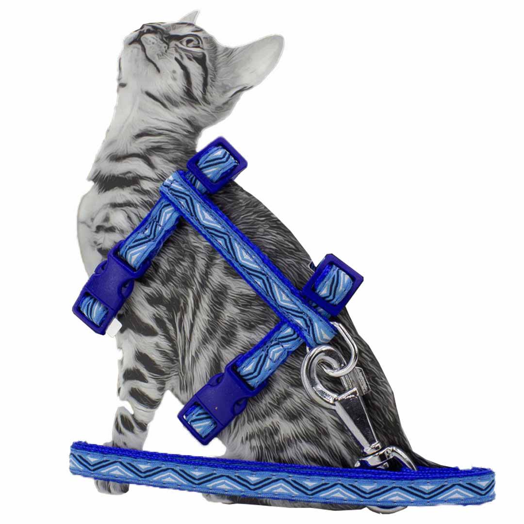 Blaues GogiPet Katzengeschirr mit Leine