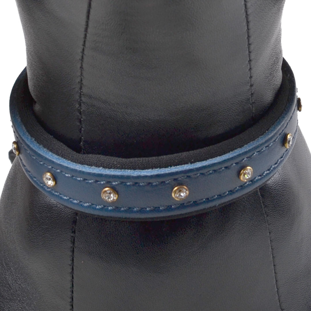 Blaues Echtleder Hundehalsband mit Swarovski Steinen