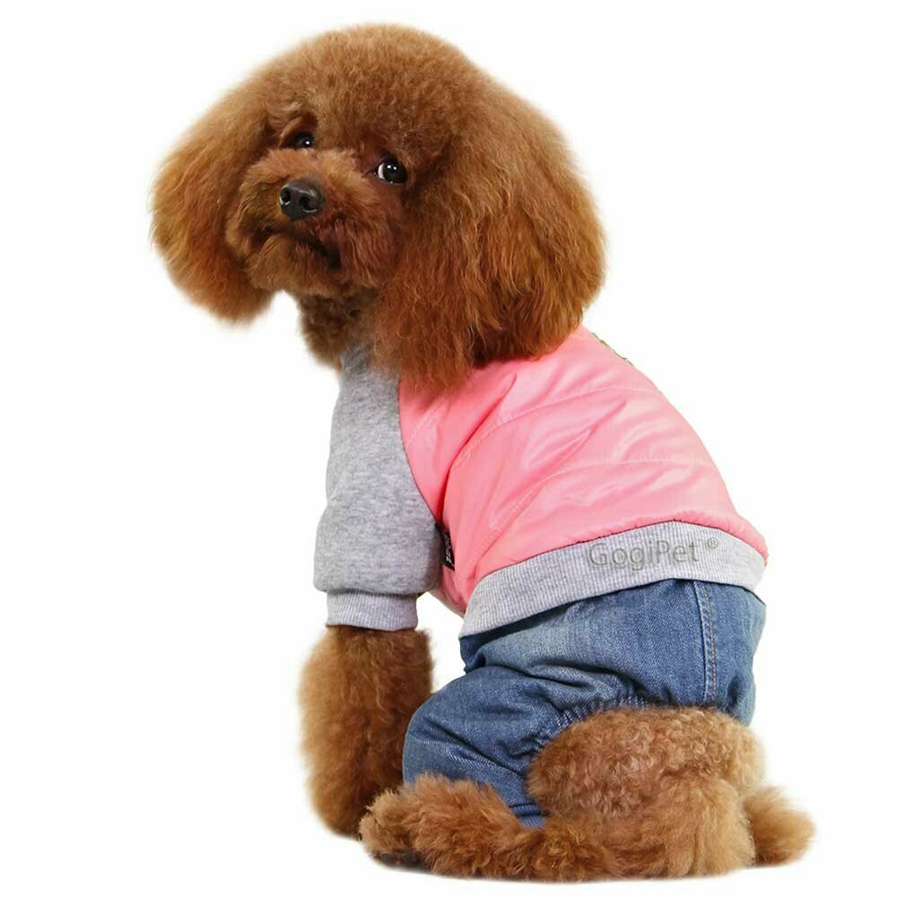 Warme Hundebekleidung von GogiPet® - rosa Hundeanorak mit Jeanshose