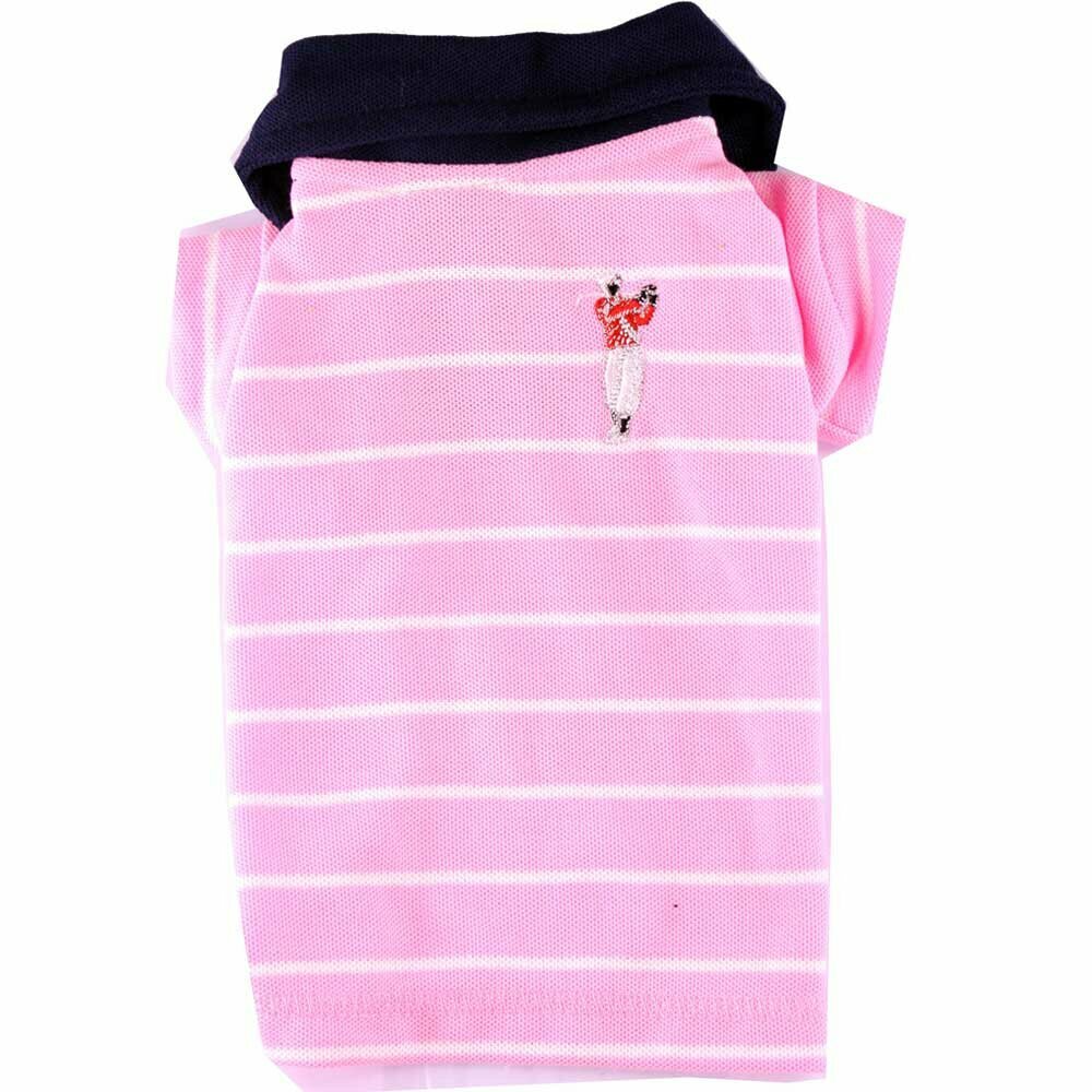 pinkfarbenes gestreiftes Poloshirt mit Golfer für Hunde von DoggyDolly - Hundebekleidung www.doggy-dolly.at