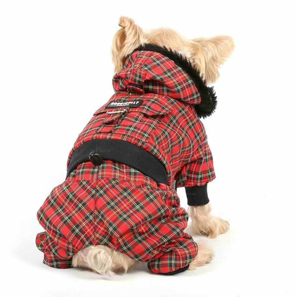 Warme Hundebekleidung mit 4 Beinen - rot karierter Hundemantel