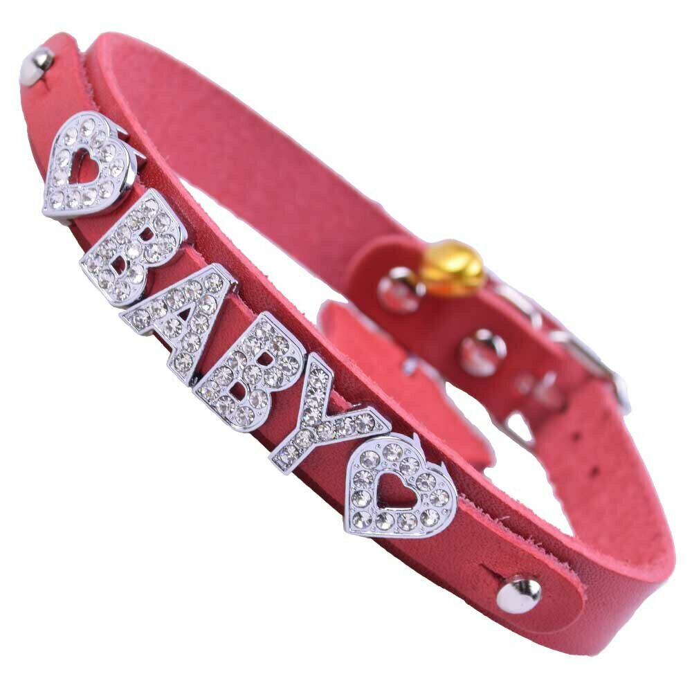 Rotes GogiPet® Namenshalsband aus Leder als Katzenhalsband oder Welpenhalsband