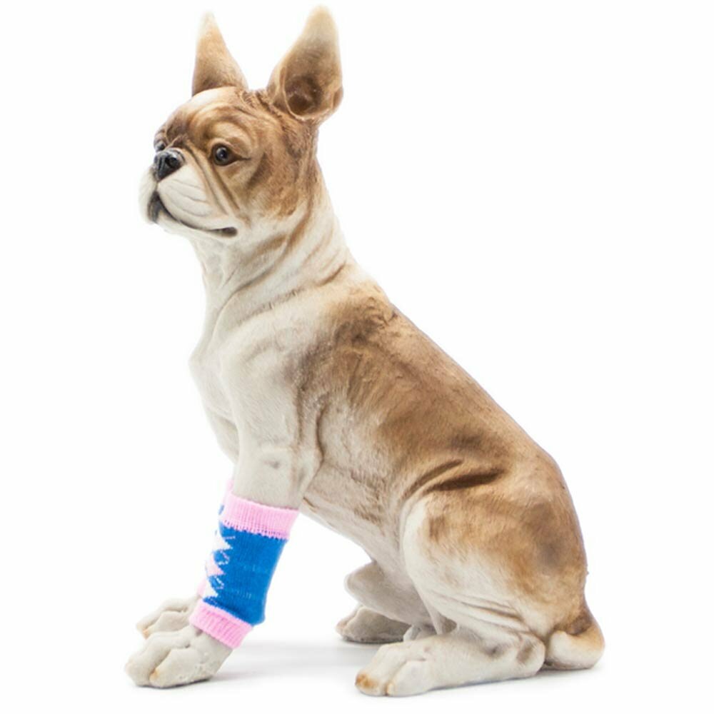 GogiPet Beinwärmer für Hunde blau mit rosa Karos