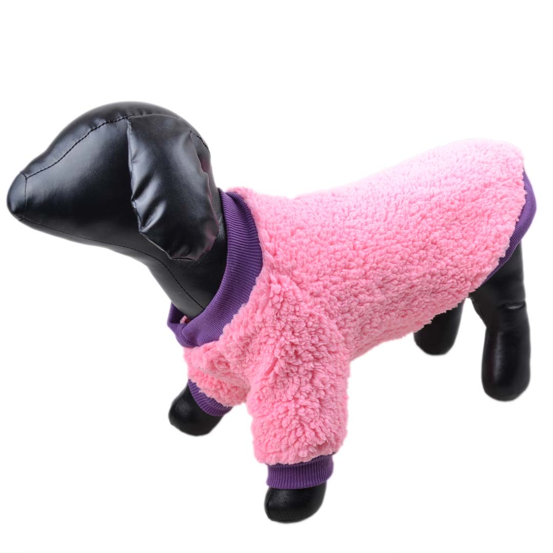 warmer rosa Hundepullover aus flauschigem Sherpa Fleece
