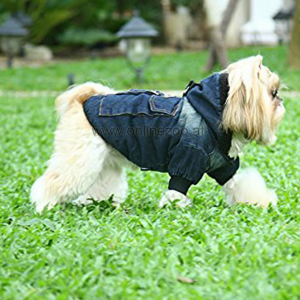 DoggyDolly W200 - warme Hundebekleidung für den Winter, dunkle Jeansjacke mit Fell - Hundegewand