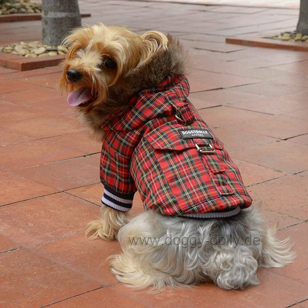 rot karierter Hundemantel von DoggyDolly W128 - die warme Hundebekleidung für moderne Hunde