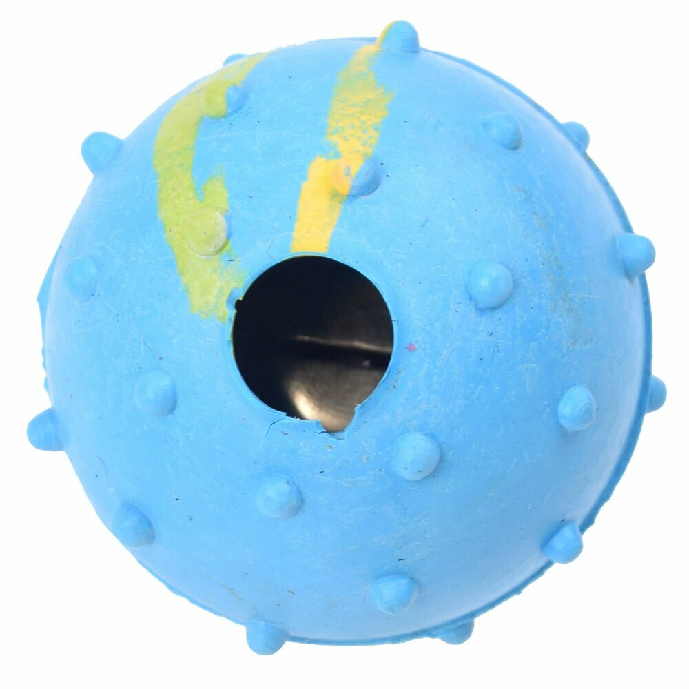 Genoppter, blauer Gummiball mit Glöckchen 5 cm Ø -10 Jahre Onlinezoo Aktion