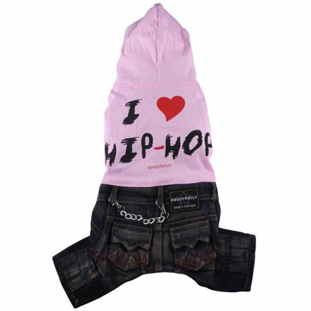 Hundebekleidung - I love Hip Hop rosa Kapuzenkombi