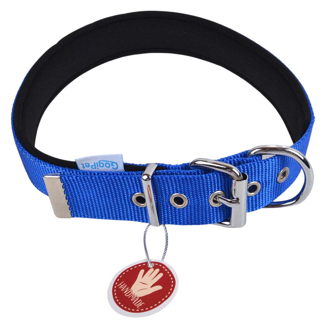 Handgemachtes Hundehalsband, blau mit weicher Polsterung