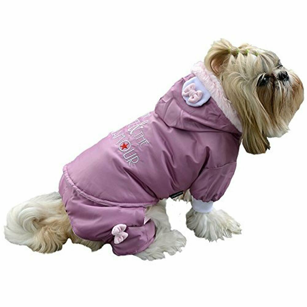 Pinkfarbener Hundeanorak mit abnehmbarer Kapuze und abnehmbarer Hose