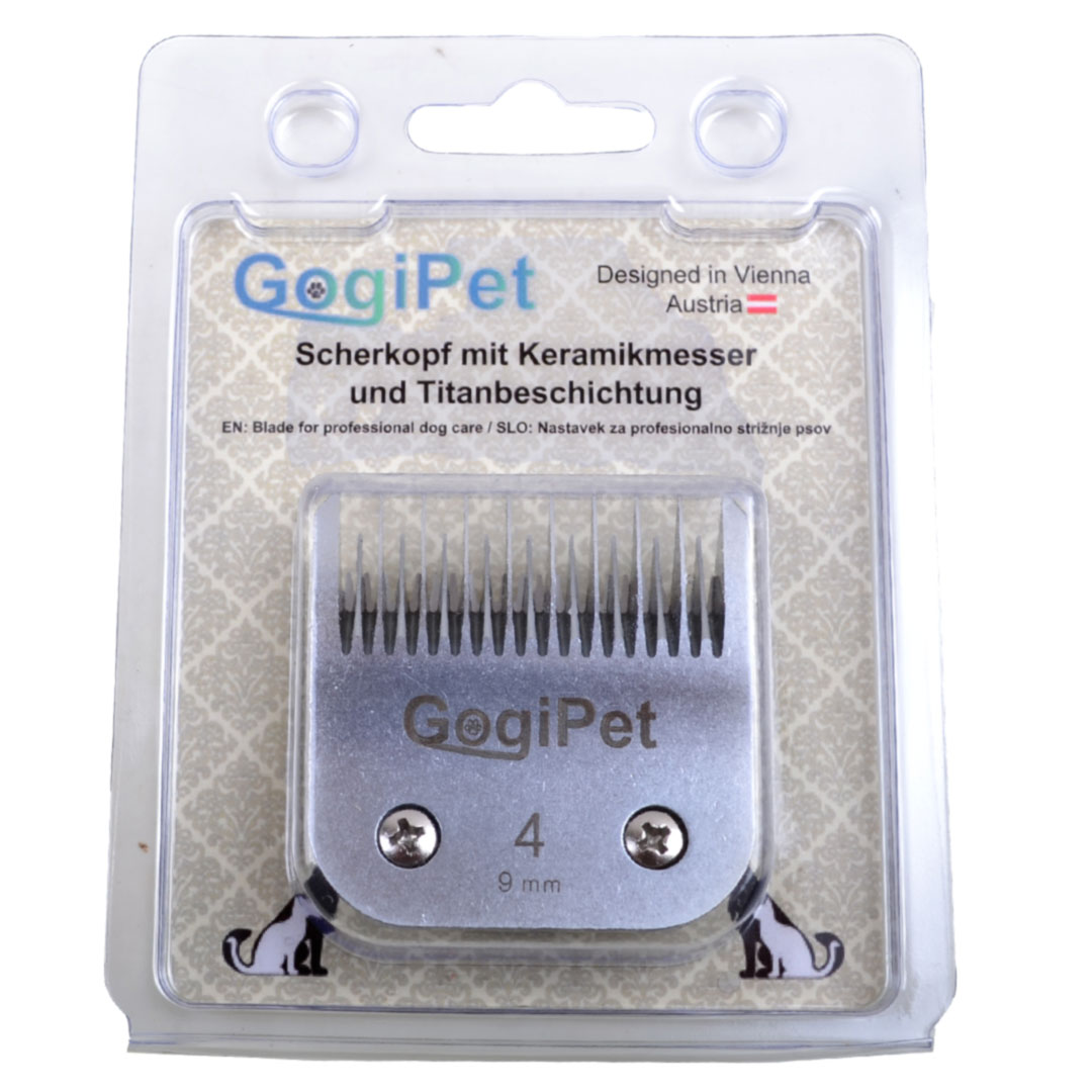 Clip Scherkopf Size 4 aus Stahl mit 9 mm Schnittlänge für professionelle Hundeschermaschinen mit dem Standard Snap On Scherkopfsystem