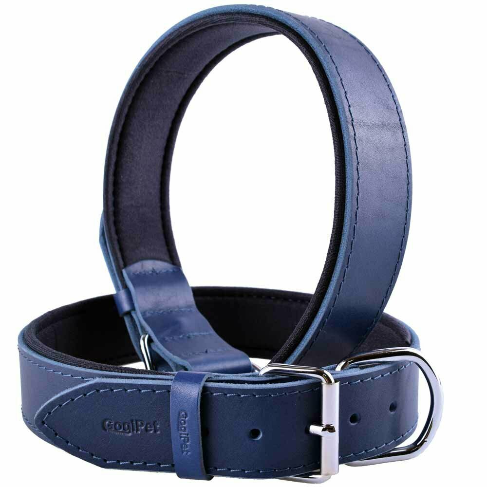 GogiPet® Komfort- Lederhundehalsband blau