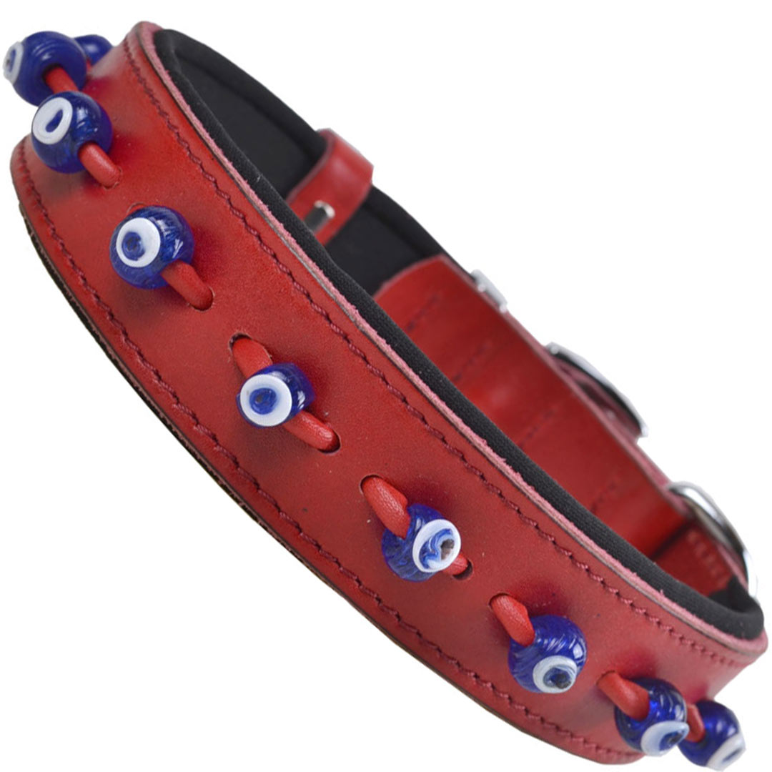 Handgemachtes GogiPet® Nazar Auge Leder Hundehalsband rot