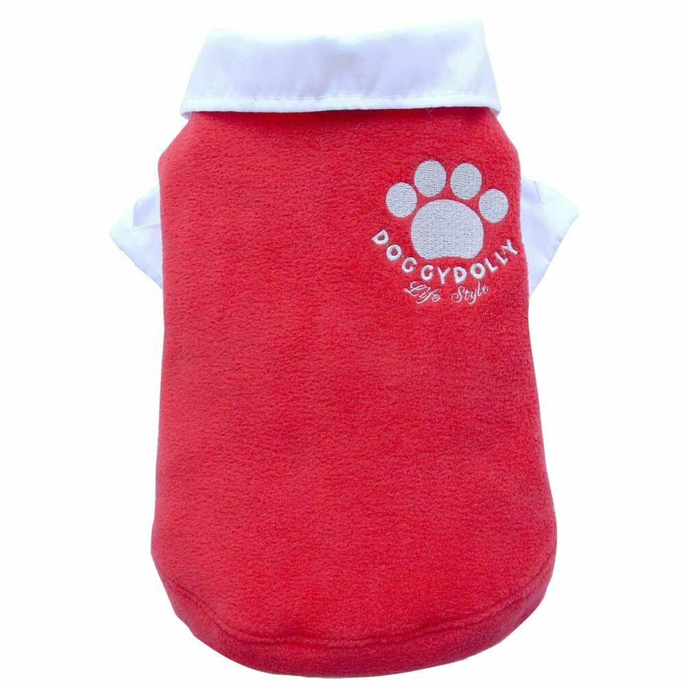 warmer Hundepullover aus rotem Fleece - Hundegewand von DoggyDolly W086