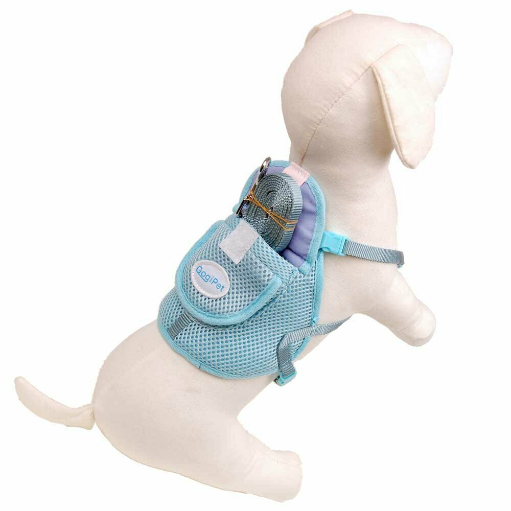 Brustgeschirr mit gratis Hundeleine - Rucksack für Hunde hellblau von GogiPet ®