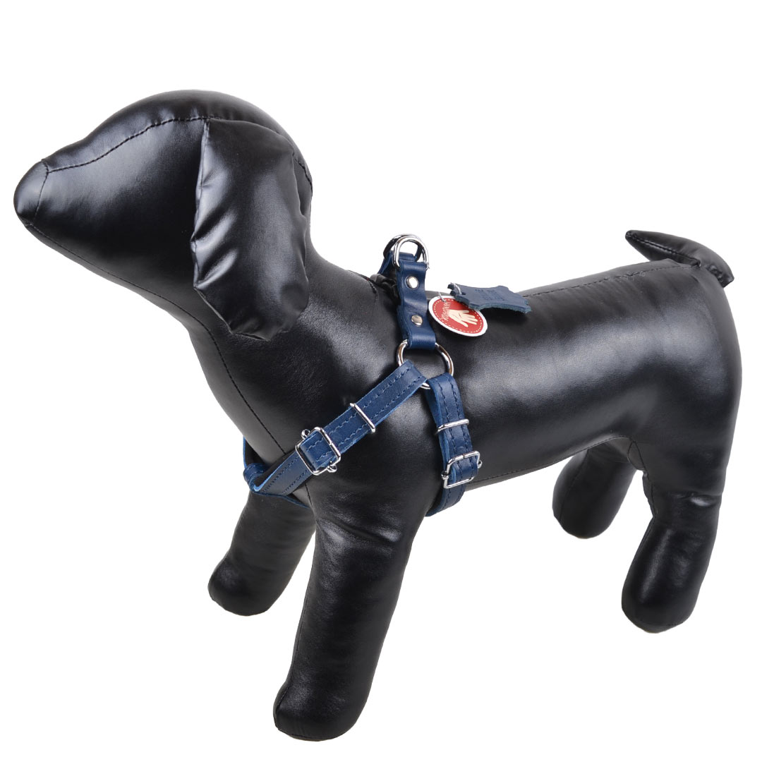 Handgemachtes GogiPet® Komfort Leder Hundebrustgeschirr dunkelblau