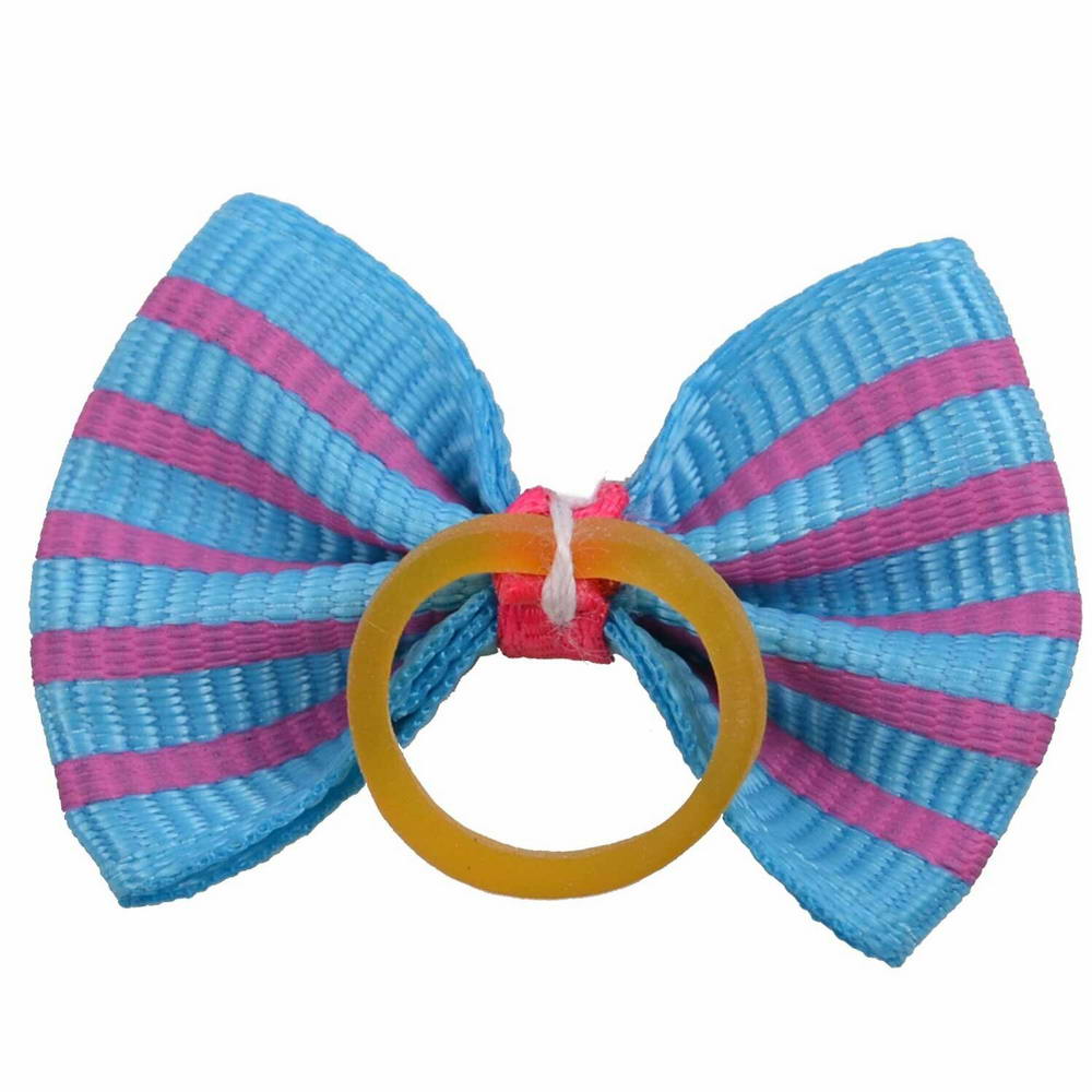 Haarschleife mit Haargummi hellblau mit rosa Streifen von GogiPet