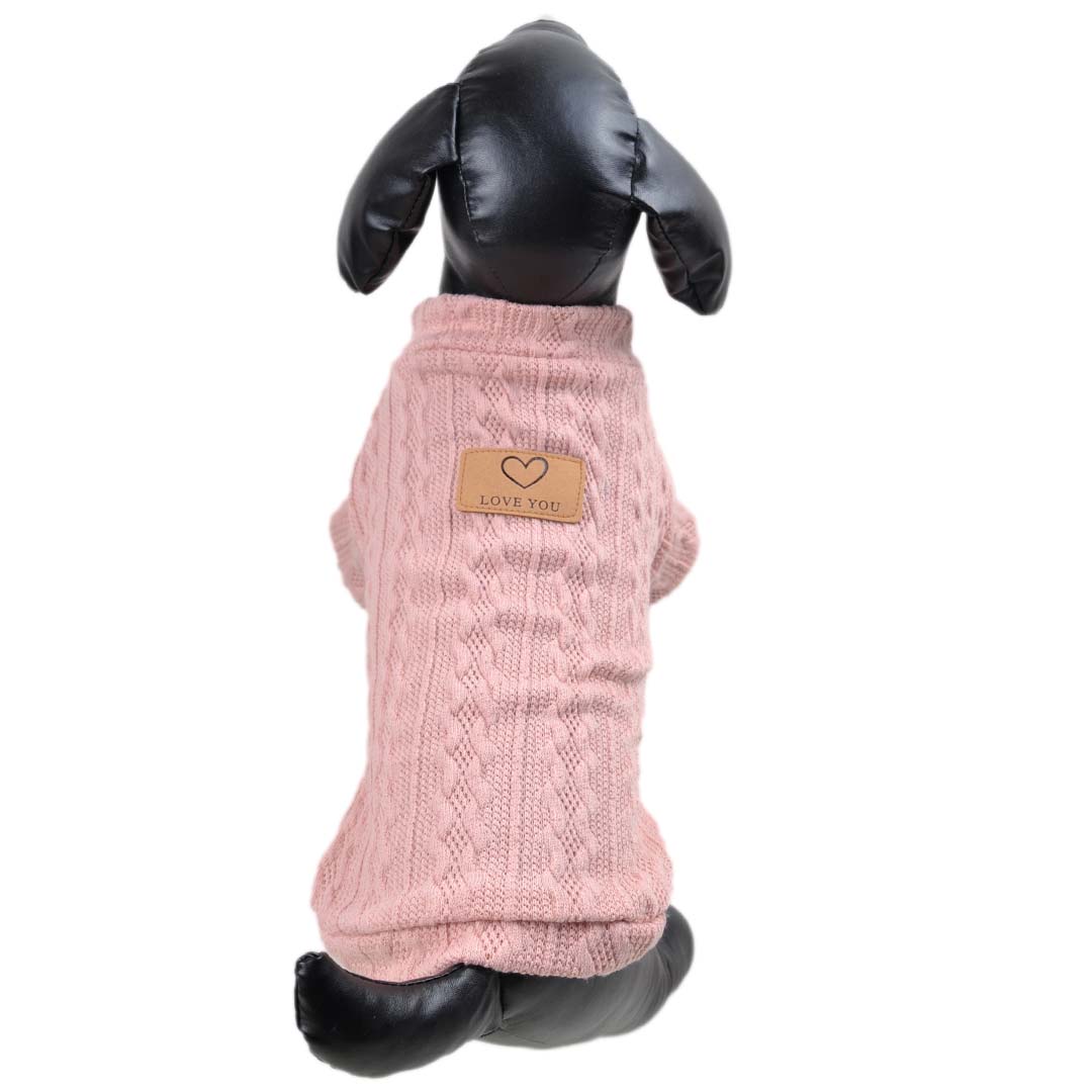 Rosa Hundesweater mit Zopfmuster