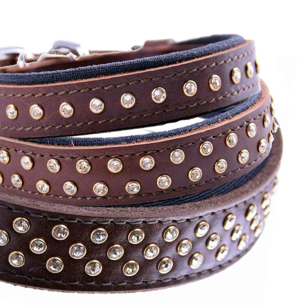 Handgemachtes Swarovski Luxus Lederhundehalsband braun