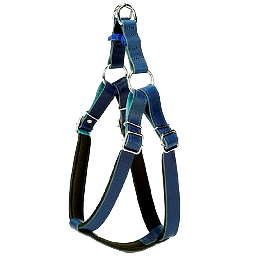 Handgemachtes GogiPet® Komfort Leder Hundebrustgeschirr blau