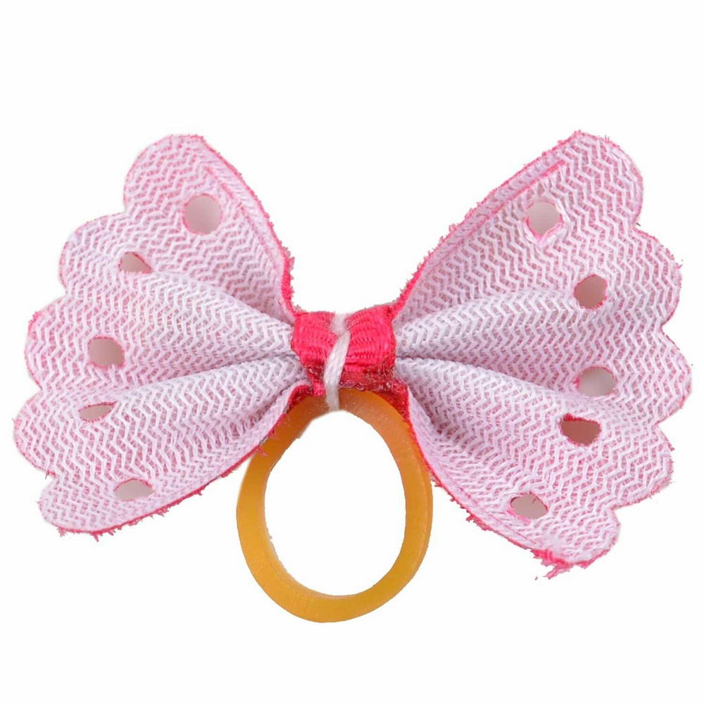 Haarschleife mit Haargummi pink mit Herzen und Punkten von GogiPet