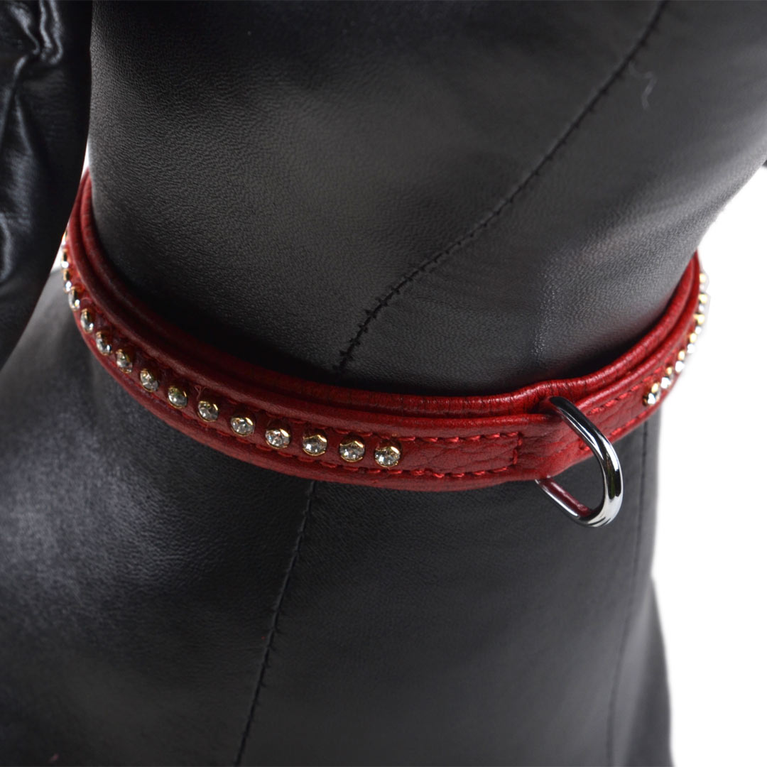 Swarovski Kristalle Hundehalsband aus echtem roten Leder