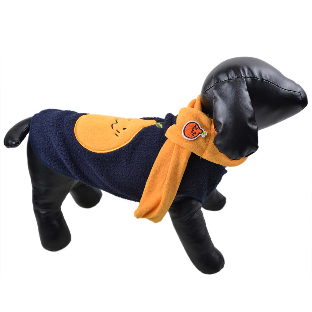 Dunkelblaue Birnen Hundeweste für kleine Hunde mit Schal