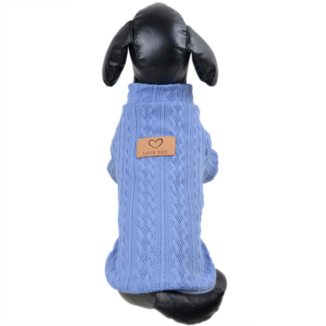 Hundepullover mit modernem Strickmuster in blau