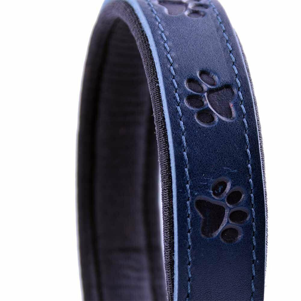 Weich gepolstertes, blaues Hundehalsband mit 3D Pfoten