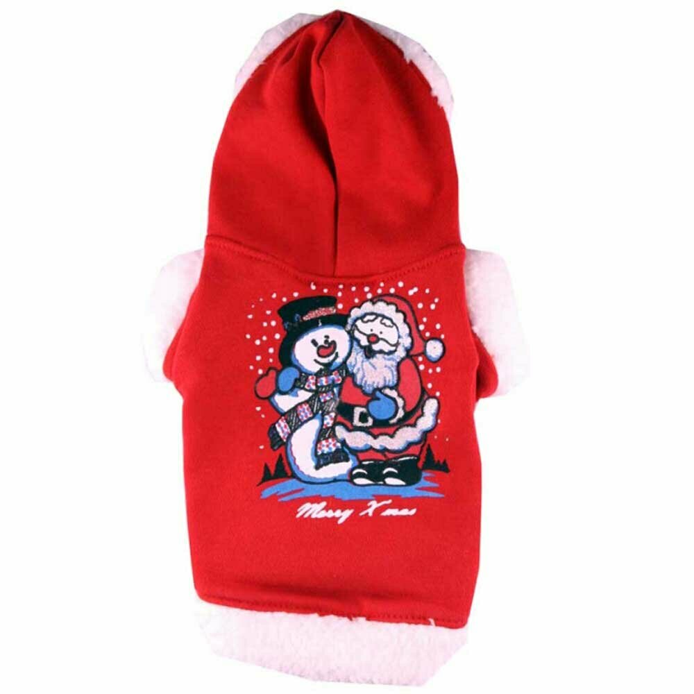 roter Weihnachtsmantel für große Hunde von DoggyDolly mit Schneemann und Weihnachtsmann