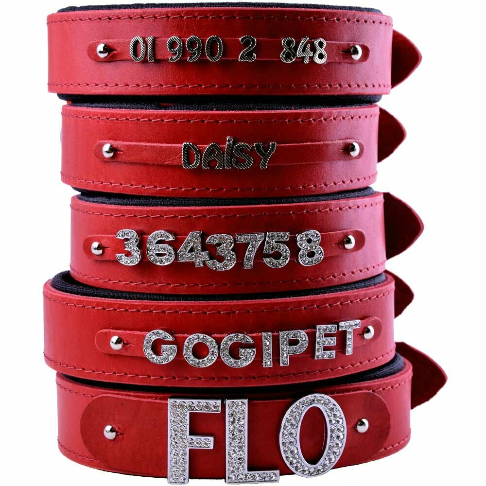 GogiPet® Namenshalsband aus Echtleder rot 60 cm mit Adapter